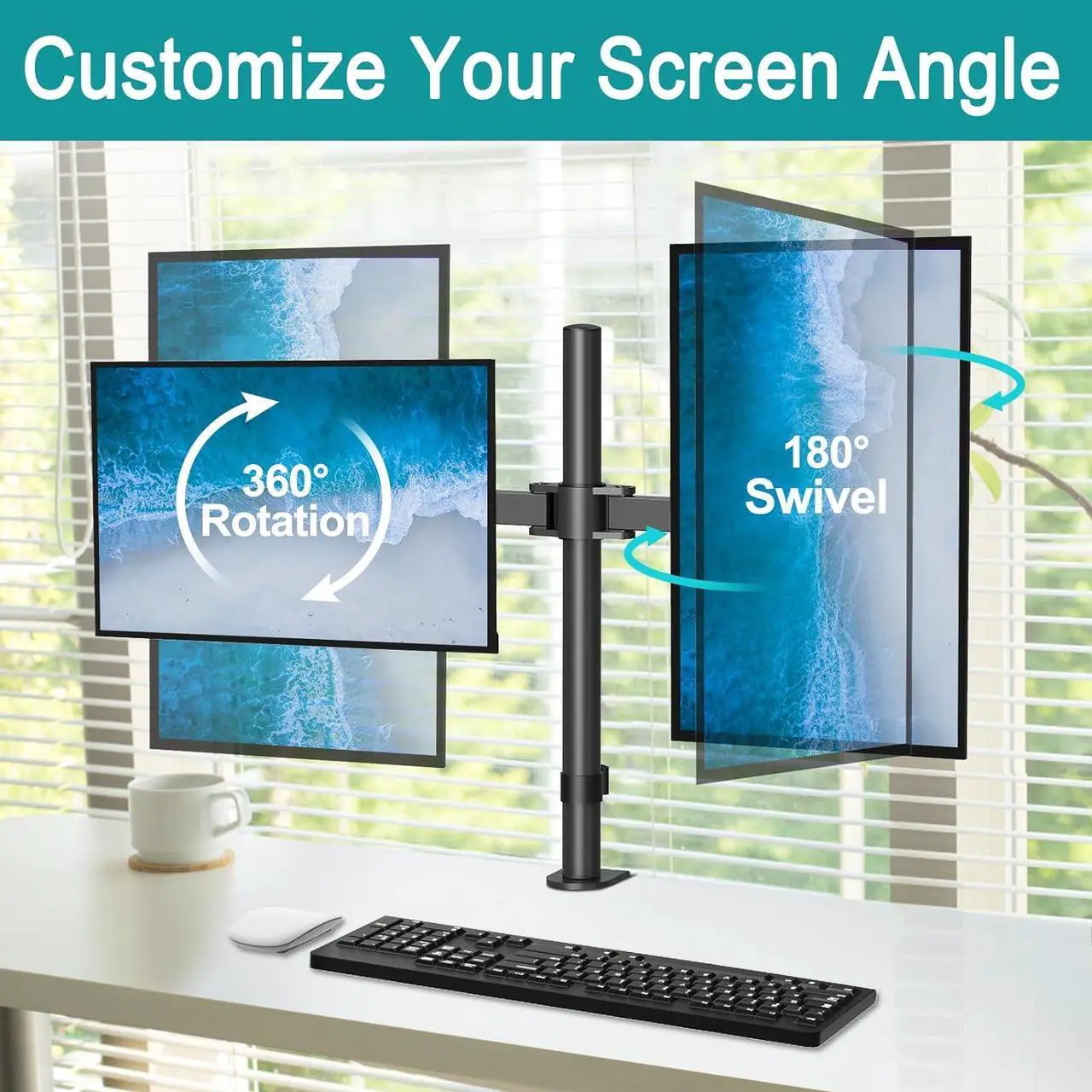 Alt view image 4 of 7 - Dual Monitor Mount Fits 13-32 Inch/17.6lbs LCD Screen, Computer Monitor Desk Mount, Articulating Monitor Arm, Height Adjustable Monitor Stand for 2 Monitors, VESA Mount 75x75/100x100mm