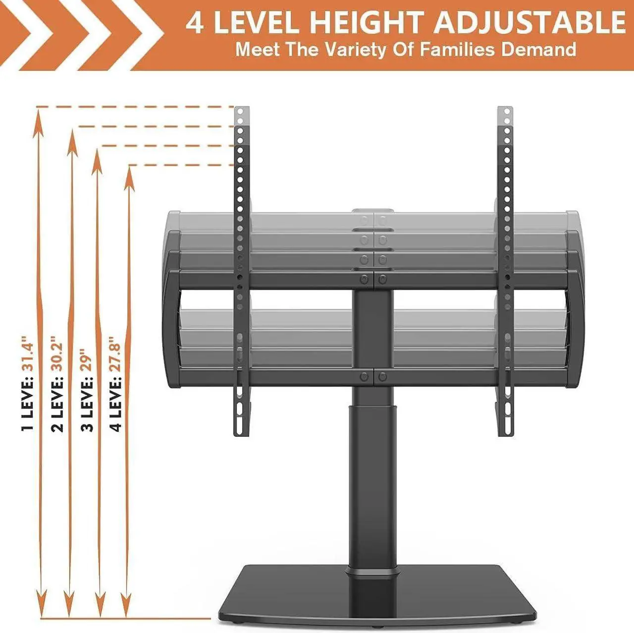 Alt view image 5 of 7 - Universal Tabletop TV Stand with Wall Mount for 32 to 70 inch 4 Level Height Adjustable, Heavy Duty Tempered Glass Base, Holds up to 110lbs Screens