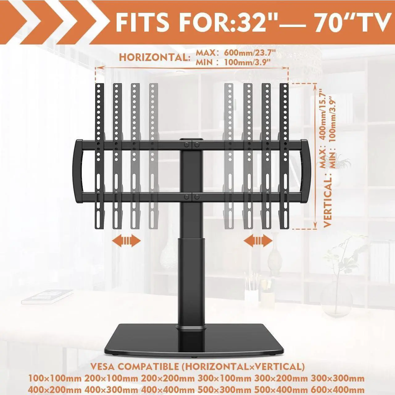 Alt view image 6 of 7 - Universal Tabletop TV Stand with Wall Mount for 32 to 70 inch 4 Level Height Adjustable, Heavy Duty Tempered Glass Base, Holds up to 110lbs Screens