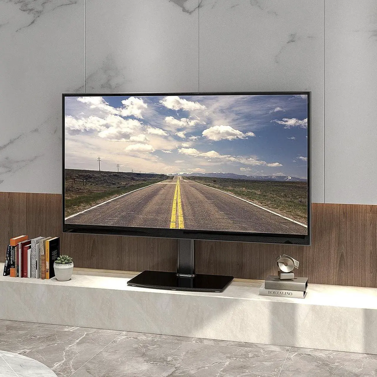 Alt view image 2 of 7 - Universal Tabletop TV Stand with Wall Mount for 32 to 70 inch 4 Level Height Adjustable, Heavy Duty Tempered Glass Base, Holds up to 110lbs Screens