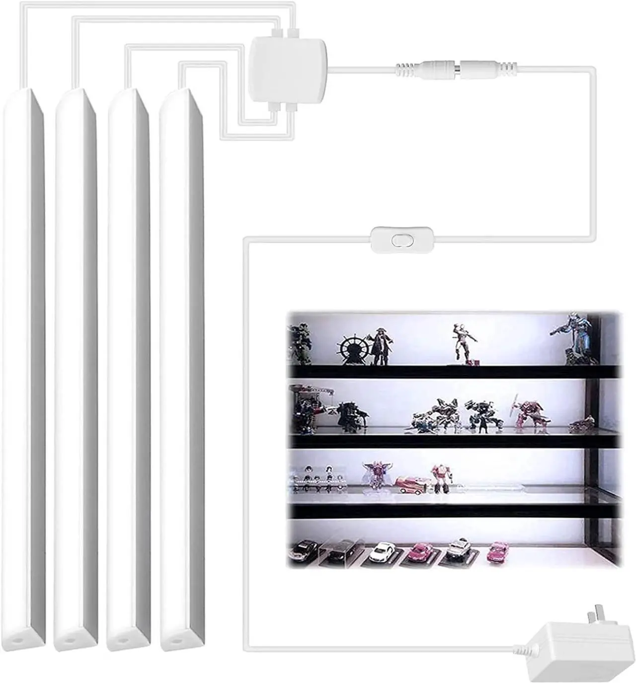 Main image of Cabinet Lighting, 4pcs 12" V-Shape Bright LED Light Bars for Under Cabinet, Gun Safe, Locker, Closet, Under Counter, Shelf, Showcase - 1200lm 12W - Pure White (6000K)
