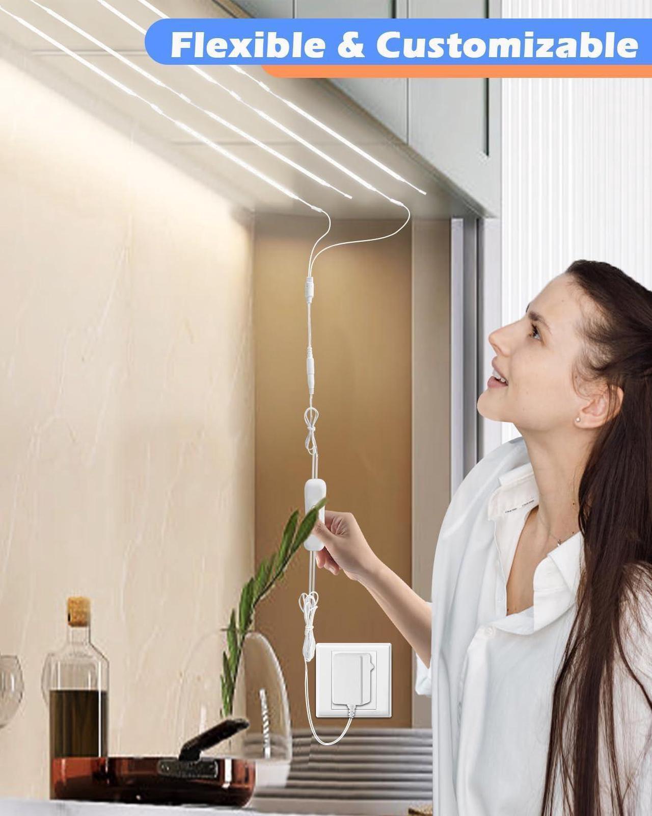 Alt view image 2 of 7 - LED Under Shelf Lighting Kit, (8) Linkable 12-Inch Light Strips Set, 20W 2000lm Daylight White, Flexible & Durable for Bookcases, Cabinets, Pantries, Showcase, Closet (Cool White)