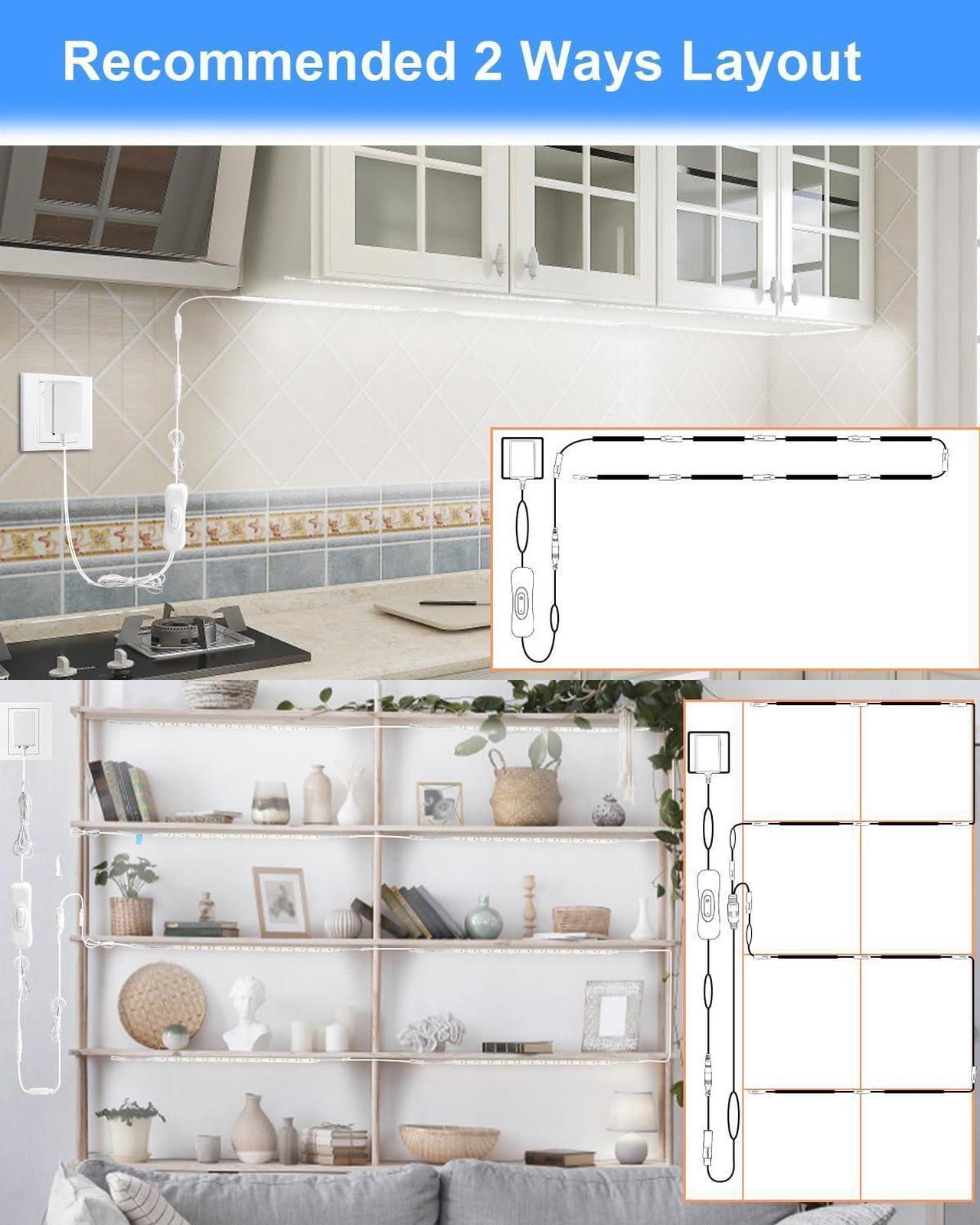 Alt view image 7 of 7 - LED Under Shelf Lighting Kit, (8) Linkable 12-Inch Light Strips Set, 20W 2000lm Daylight White, Flexible & Durable for Bookcases, Cabinets, Pantries, Showcase, Closet (Cool White)