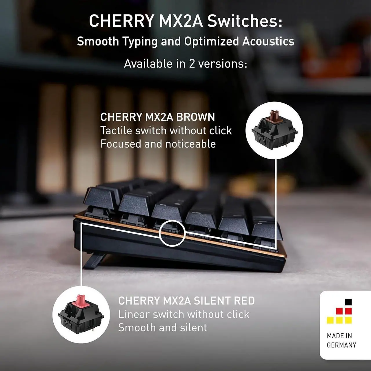 Alt view image 2 of 6 - Cherry KC 200 MX Mechanical Office Keyboard with New MX2A switches. Modern Design with Metal Plate Frame. (Bronze W/MX2A Brown Switch)