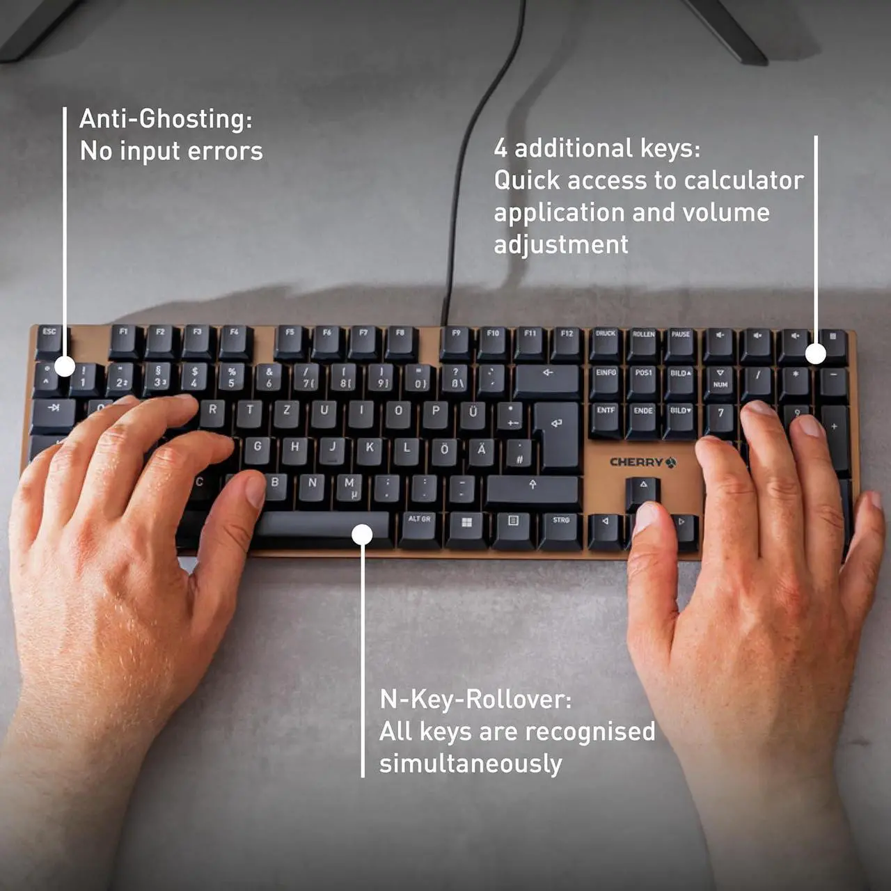 Alt view image 5 of 6 - Cherry KC 200 MX Mechanical Office Keyboard with New MX2A switches. Modern Design with Metal Plate Frame. (Bronze W/MX2A Brown Switch)