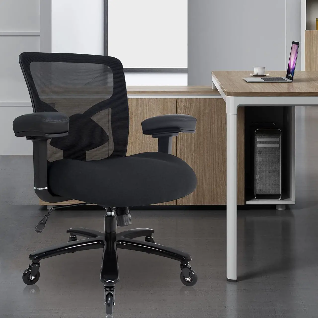 Alt view image 2 of 7 - Big and Tall Office Chair 500lbs - Ergonomic Mesh Desk Chair, Heavy Duty Computer Chair-Wide Thick Seat Cushion, Adjustable Lumbar Support, Metal Base, Rubber Wheels, 4D Armrests