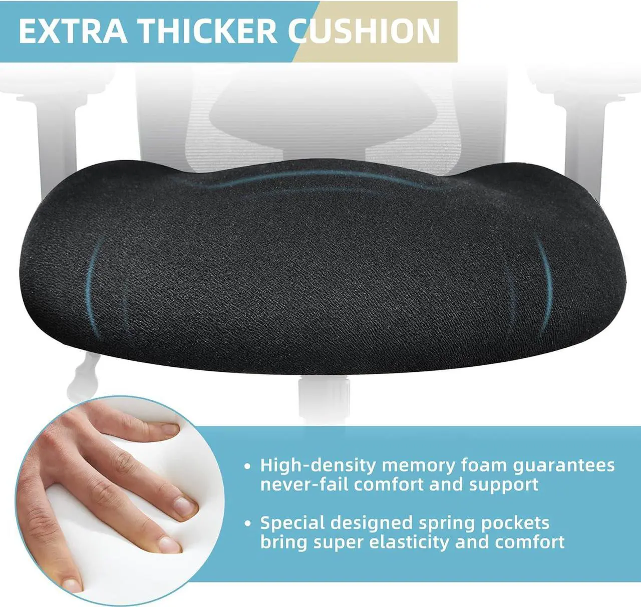 Alt view image 6 of 7 - Big and Tall Office Chair 500lbs - Ergonomic Mesh Desk Chair, Heavy Duty Computer Chair-Wide Thick Seat Cushion, Adjustable Lumbar Support, Metal Base, Rubber Wheels, 4D Armrests