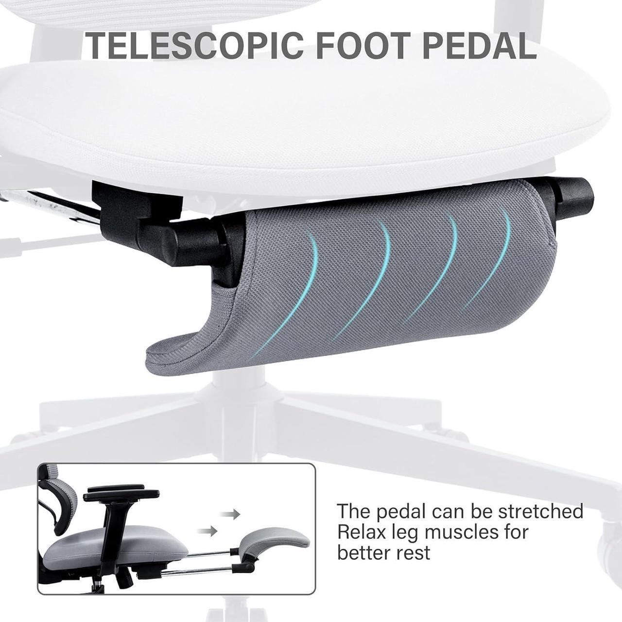 Alt view image 6 of 7 - Ergonomic Office Chair with Footrest, High Back Computer Office Chair with Dynamic Lumbar Support, 2D Headrest, 4D Armrest, Sponge Seat, Mesh Home Office Desk Chair for Adults & Teen, Dark Grey