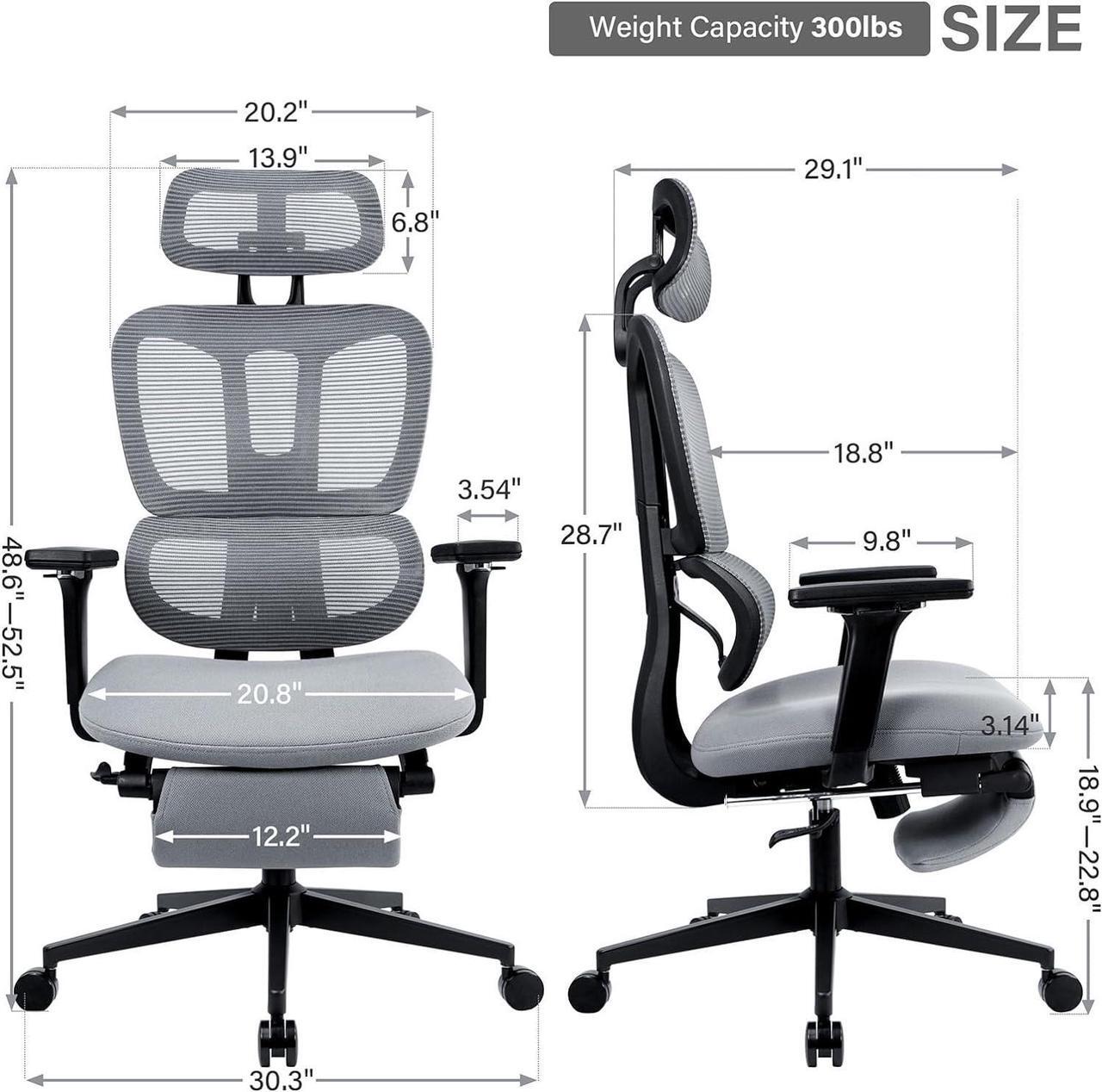 Alt view image 2 of 7 - Ergonomic Office Chair with Footrest, High Back Computer Office Chair with Dynamic Lumbar Support, 2D Headrest, 4D Armrest, Sponge Seat, Mesh Home Office Desk Chair for Adults & Teen, Dark Grey