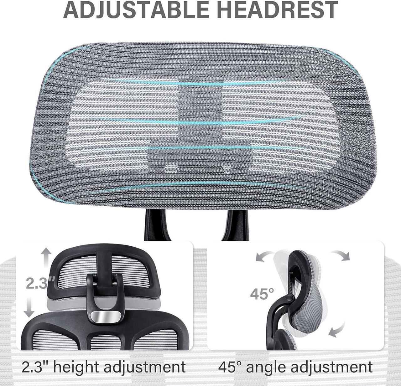 Alt view image 7 of 7 - Ergonomic Office Chair with Footrest, High Back Computer Office Chair with Dynamic Lumbar Support, 2D Headrest, 4D Armrest, Sponge Seat, Mesh Home Office Desk Chair for Adults & Teen, Dark Grey