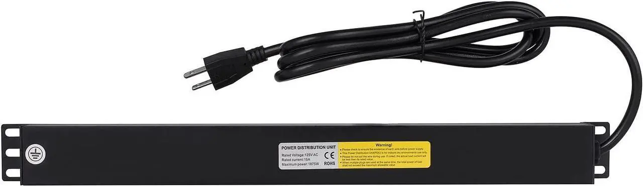Alt view image 3 of 5 - 19" 1U Rack Mount PDU Power Strips 8 Outlet Mountable Power Strip, Wall Mount Outlet Power Strip Heavy Duty, Wide Spaced 15A 125V 1875W, 6 FT SJT 14AWG Power Cord (6FT) (8 Outlet)
