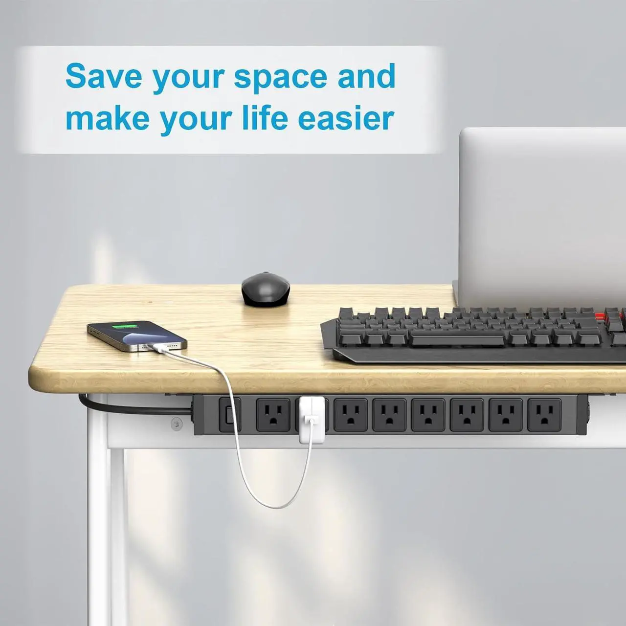 Alt view image 6 of 7 - Metal 360° Rotating Mountable Power Strip, 8 Outlet Gaming Table Mounted Outlet Strip, Heavy Duty Wall Mount Surge Protector with Switch, 15A 125V 1875W, 6ft Power Cord.(Black)