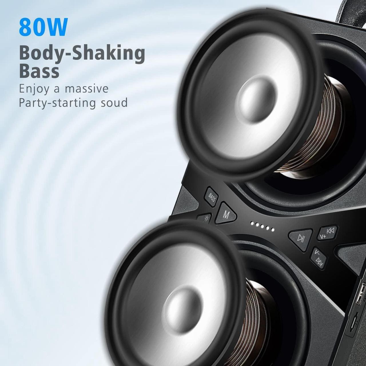 Alt view image 2 of 6 - Bluetooth Speakers, Wireless TWS Portable Speaker with Lights,100dB Loud Subwoofer 80w(Peak) Stereo Sound, Bassup Technology, Long Playtime for Outdoor Party