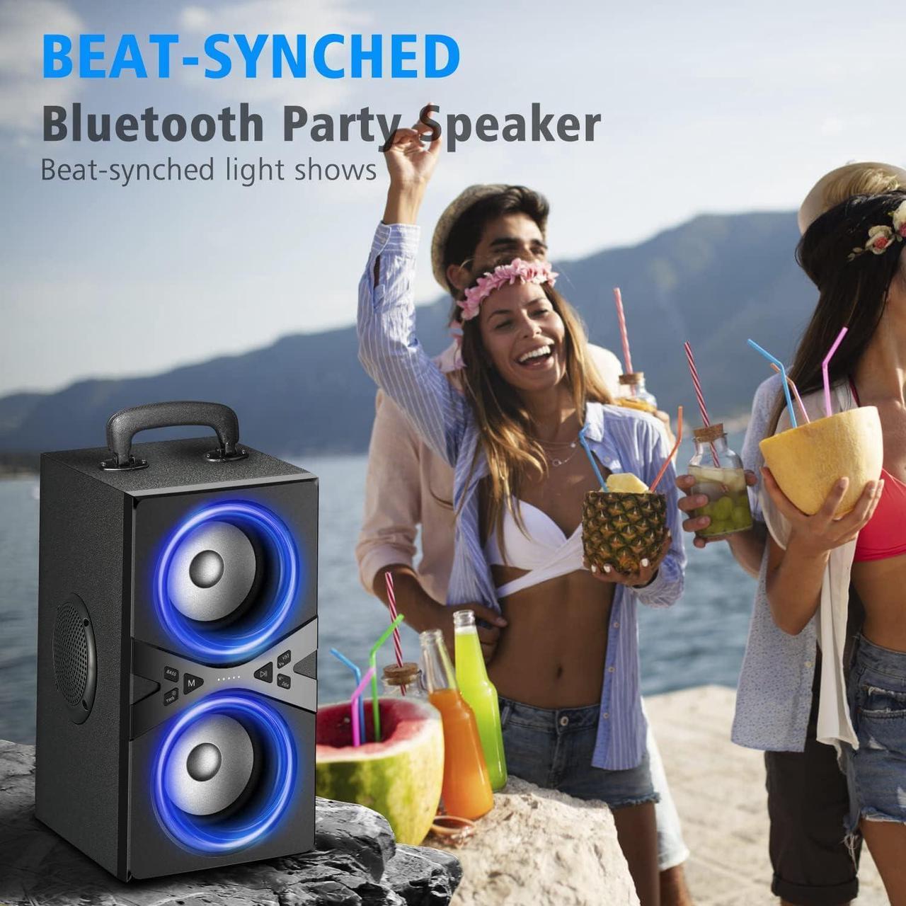 Alt view image 4 of 6 - Bluetooth Speakers, Wireless TWS Portable Speaker with Lights,100dB Loud Subwoofer 80w(Peak) Stereo Sound, Bassup Technology, Long Playtime for Outdoor Party