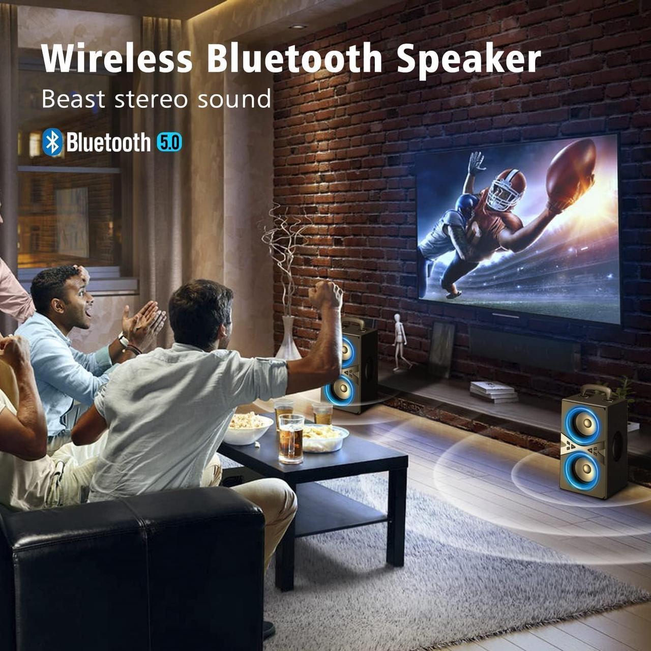 Alt view image 5 of 6 - Bluetooth Speakers, Wireless TWS Portable Speaker with Lights,100dB Loud Subwoofer 80w(Peak) Stereo Sound, Bassup Technology, Long Playtime for Outdoor Party