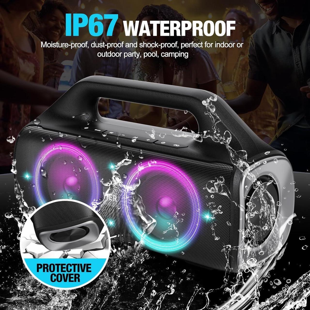 Alt view image 3 of 7 - Portable Bluetooth Speakers, 80W Peak Wireless Outdoor Speaker with Subwoofer, Deep Bass, IP67 Waterproof, 100dB Loud Party Speakers for Camping, Beach, Garage