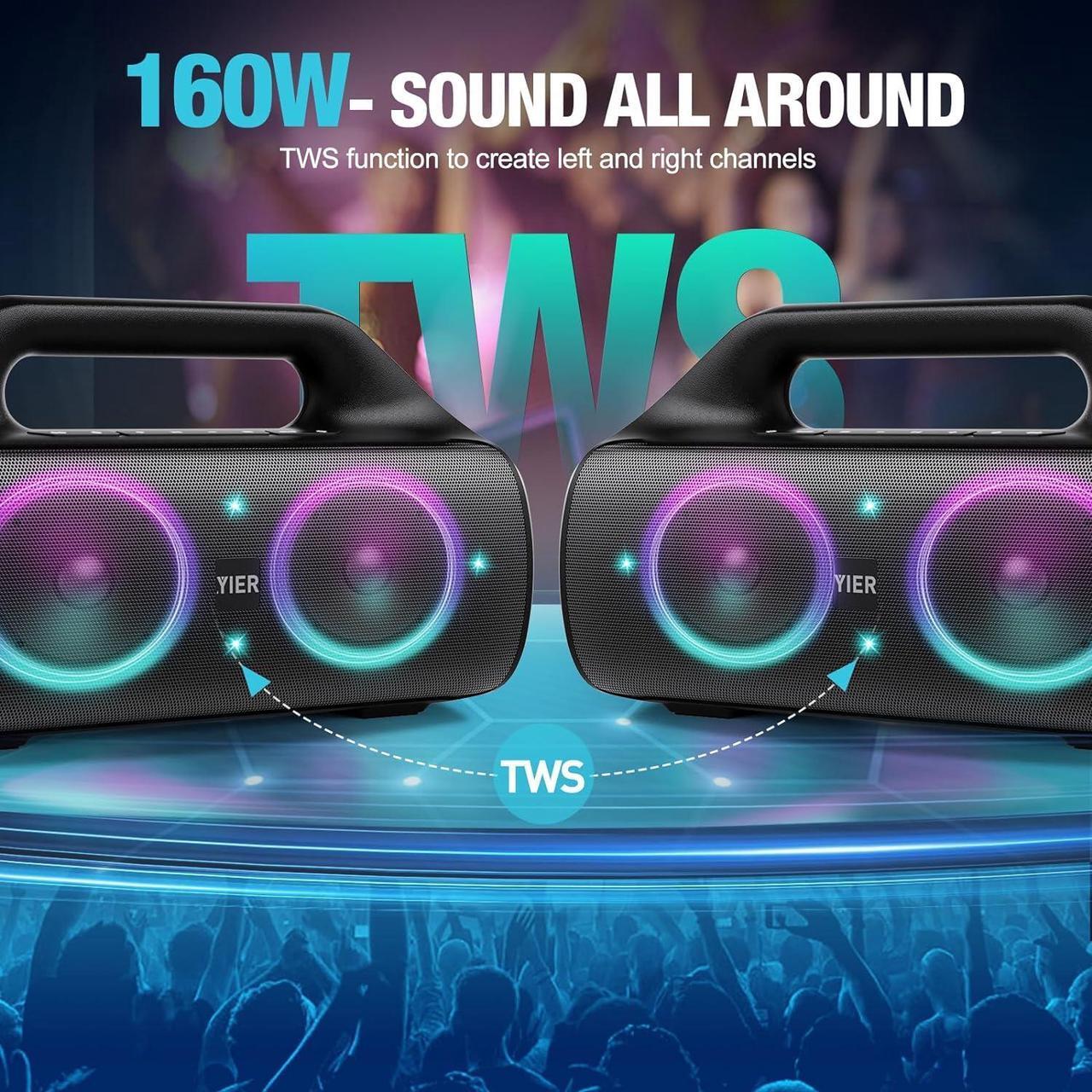 Alt view image 6 of 7 - Portable Bluetooth Speakers, 80W Peak Wireless Outdoor Speaker with Subwoofer, Deep Bass, IP67 Waterproof, 100dB Loud Party Speakers for Camping, Beach, Garage