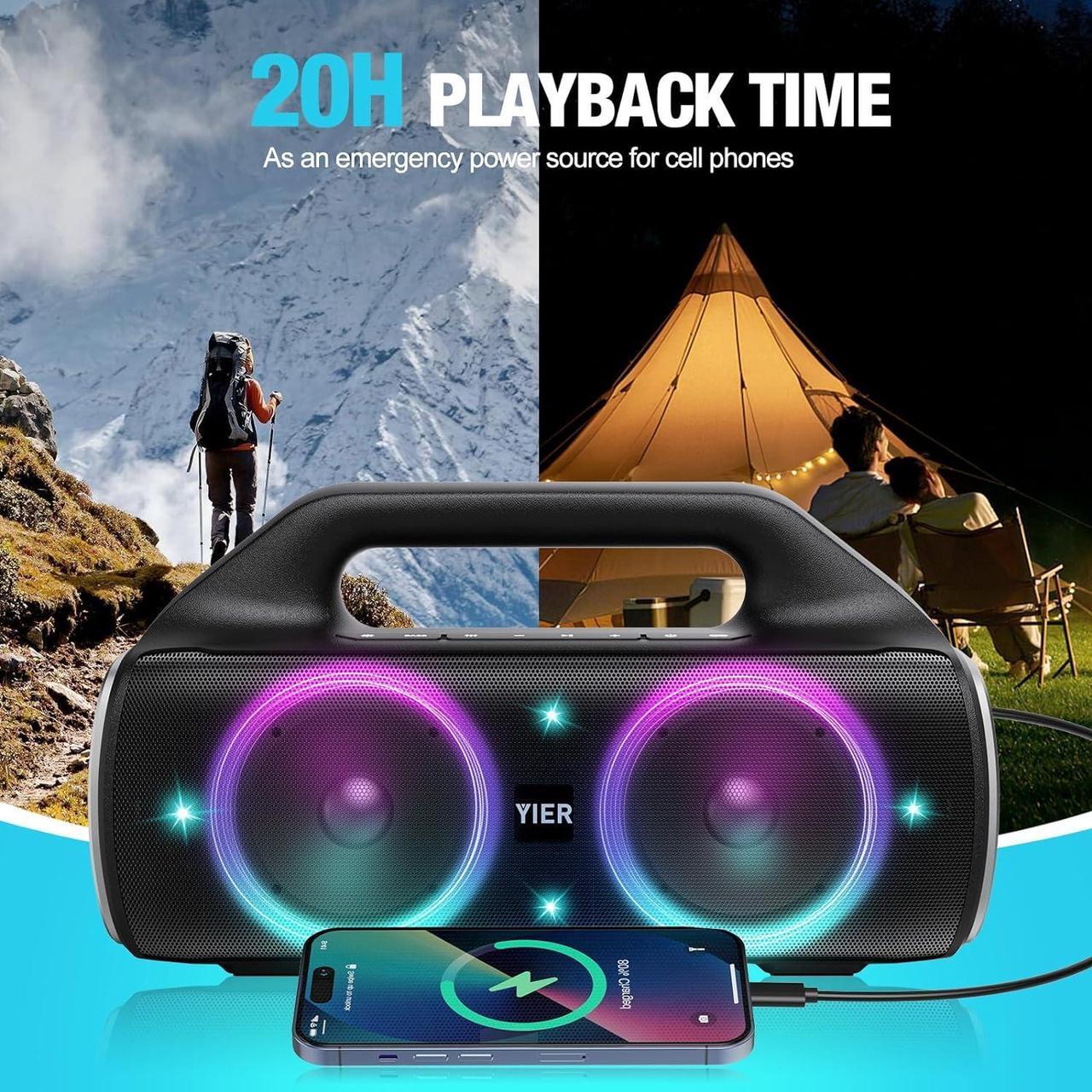 Alt view image 7 of 7 - Portable Bluetooth Speakers, 80W Peak Wireless Outdoor Speaker with Subwoofer, Deep Bass, IP67 Waterproof, 100dB Loud Party Speakers for Camping, Beach, Garage