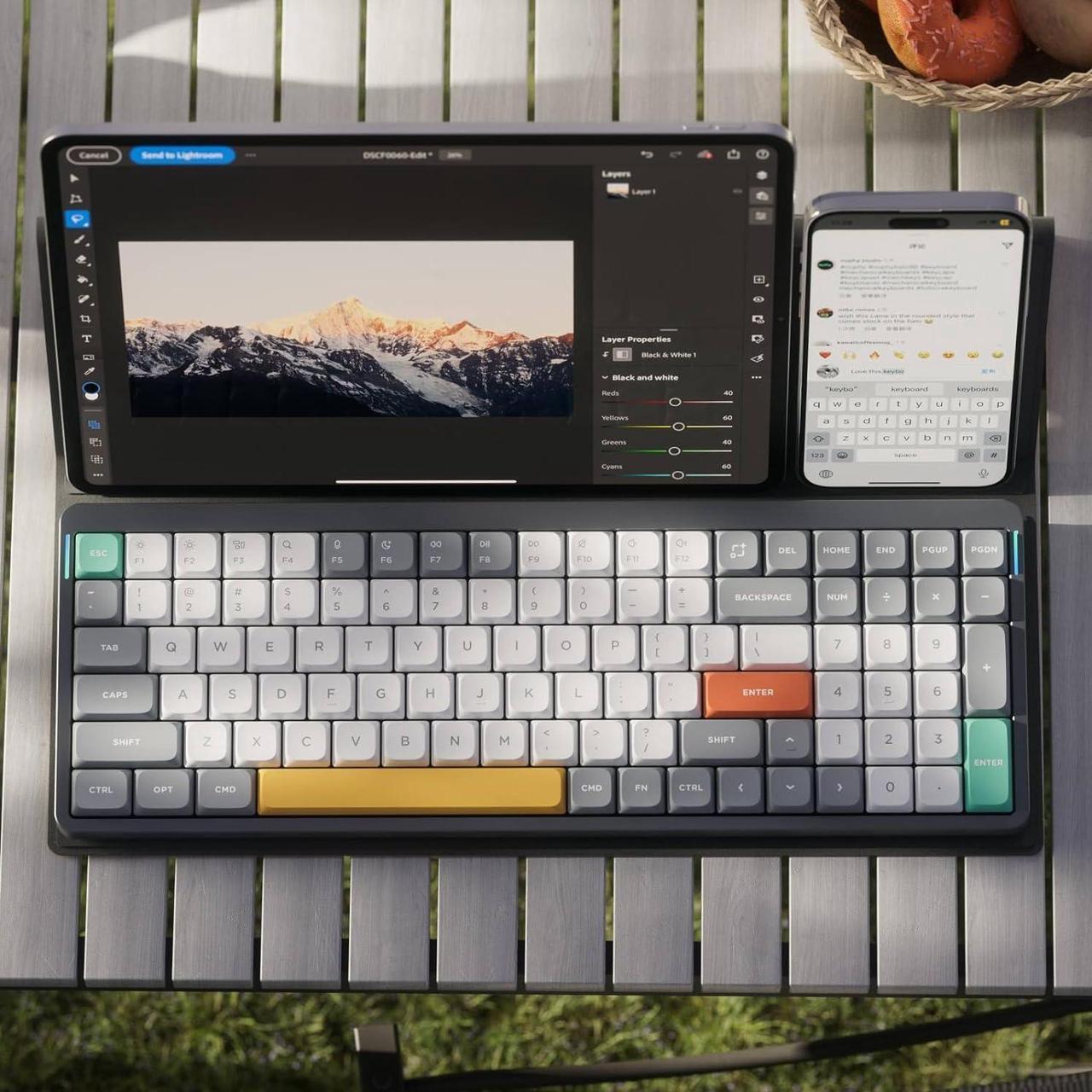 Alt view image 4 of 7 - NUPHY Air96 V2 Wireless Mechanical Keyboard,100 Keys RGB Backlit Keyboard,Supports Bluetooth 5.1,2.4G and Wired Connection,for PC/Laptop/Windows/Mac - Grey Gateron Wisteria Switch