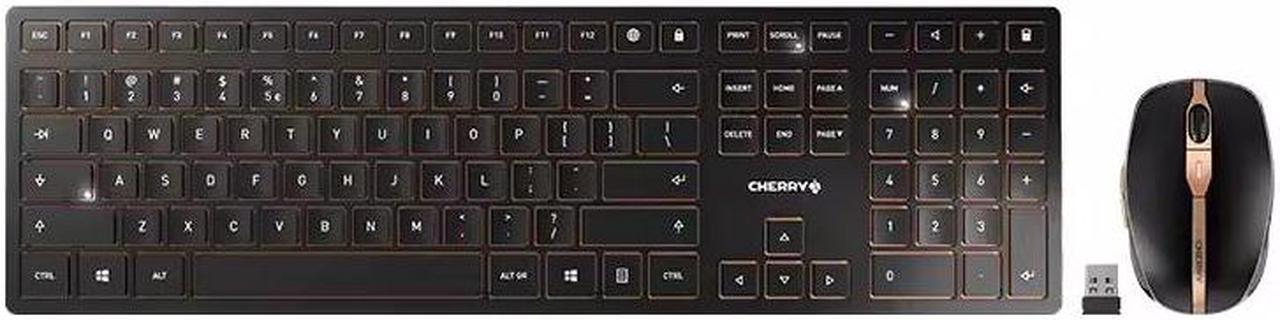 CHERRY DW9100 Slim Wireless Keyboard and Mouse Set Combo Rechargeable with SX Scissor Mechanism, Silent keystroke Quiet Typing with Thin Design for Work or Home Office. (Black & Bronze)