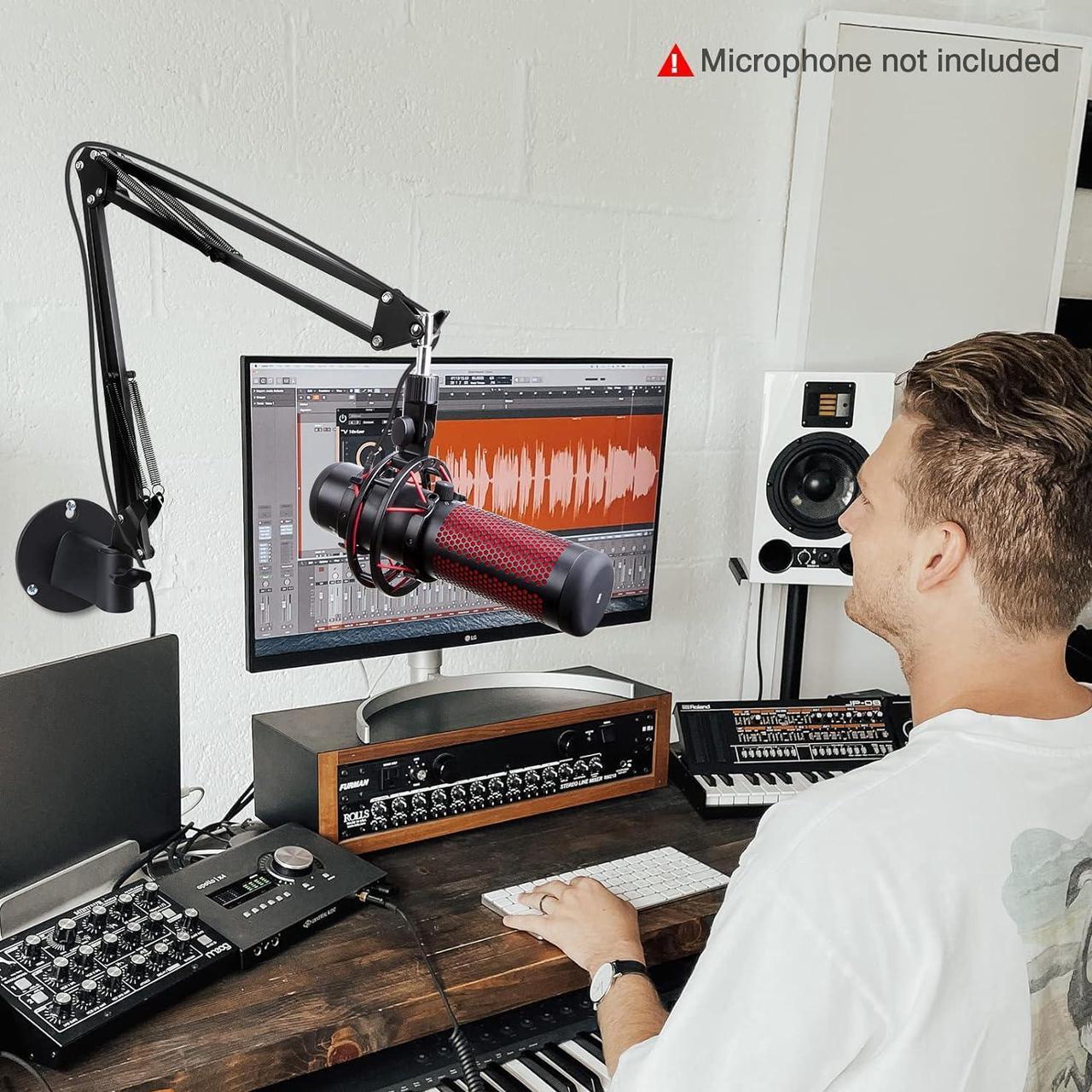 Alt view image 5 of 6 - Microphone Wall Mount and Metal Table Mounting Clamp, Universal Microphone Boom Arm Stand Compatible with HyperX QuadCast, Blue Yeti, Blue Snowball, Shure SM58 Microphone