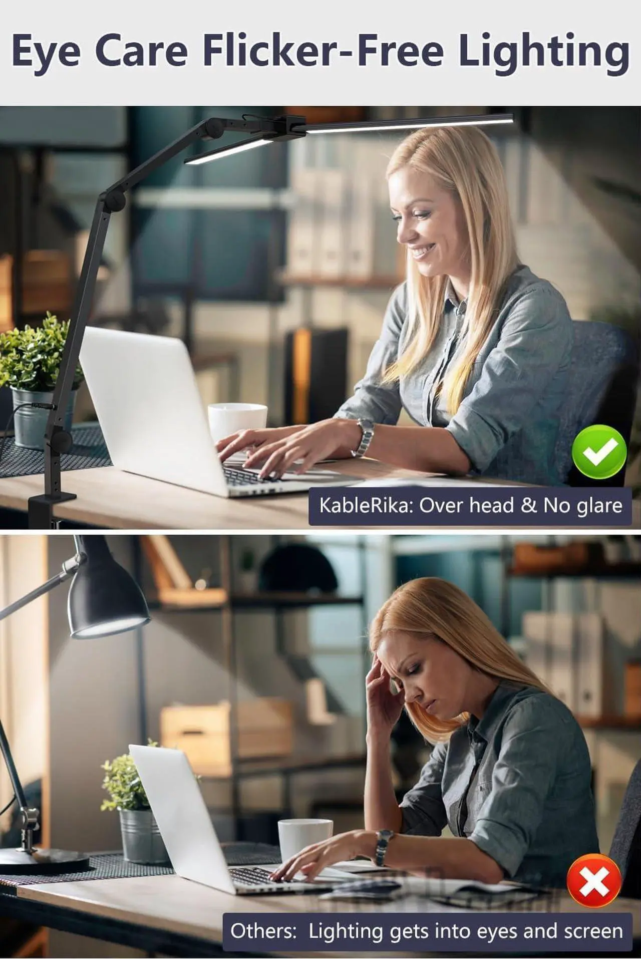 Alt view image 5 of 7 - Desk Lamp,Double Head Desk Lamp with Clamp,24W Led Desk Lights for Home Office Ultra Bright Architect Table Lamp 4 Brightness 4 Color,Auto Dimming Task Lamp for Monitor Work Study