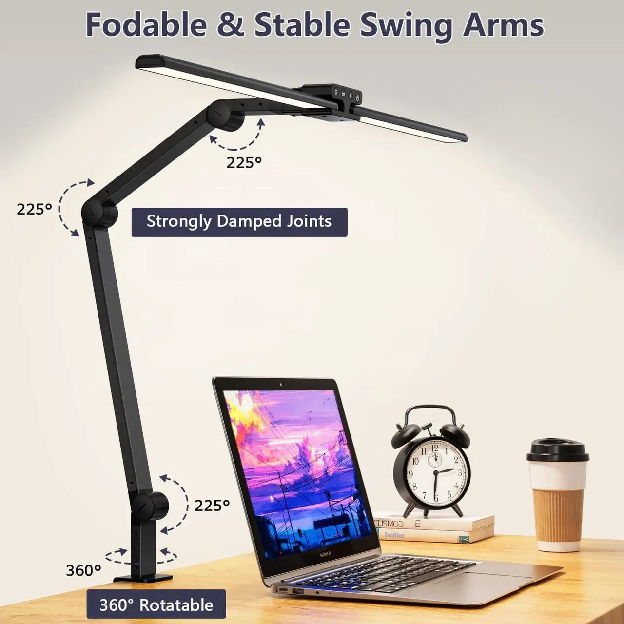 Alt view image 3 of 7 - Desk Lamp,Double Head Desk Lamp with Clamp,24W Led Desk Lights for Home Office Ultra Bright Architect Table Lamp 4 Brightness 4 Color,Auto Dimming Task Lamp for Monitor Work Study