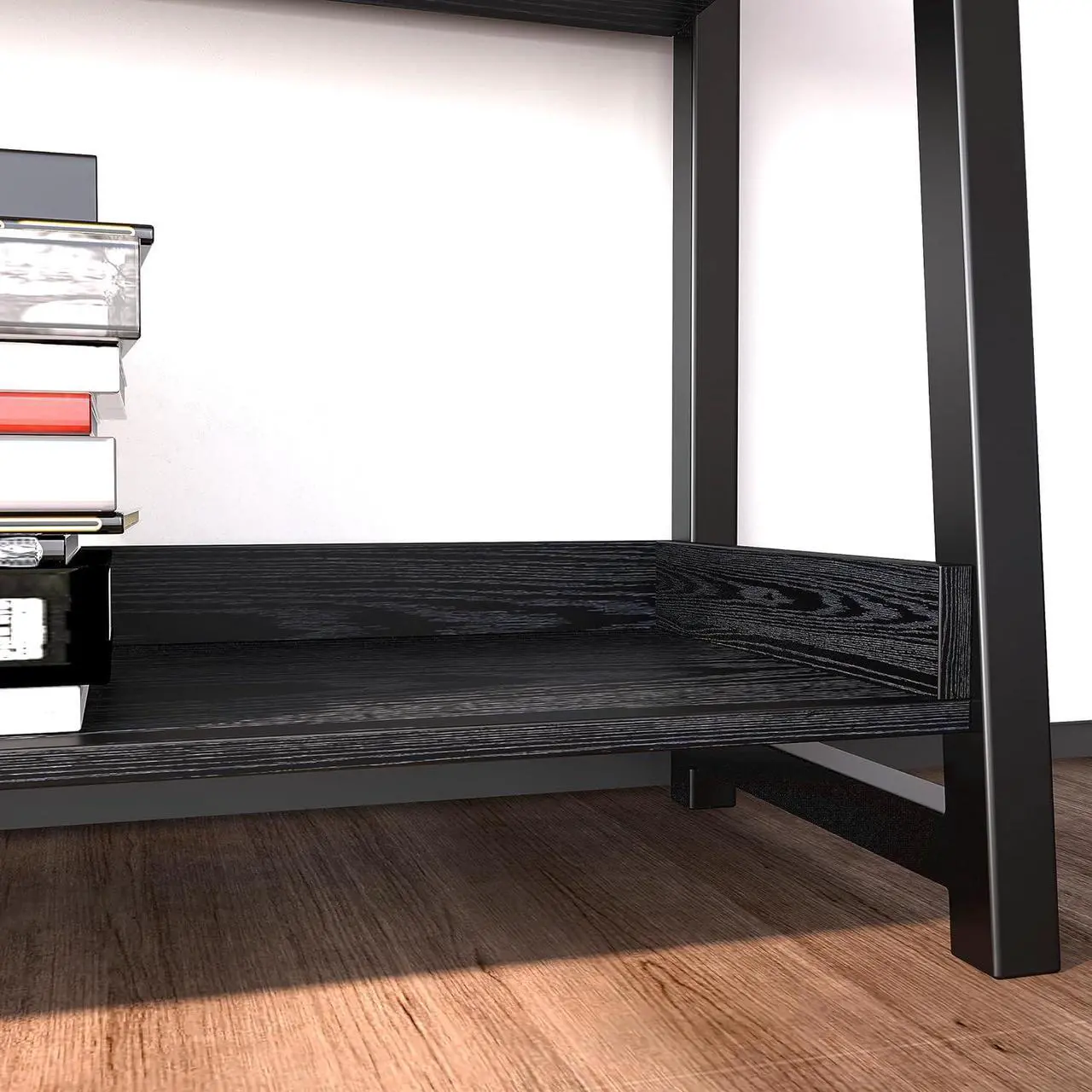 Alt view image 4 of 7 - Industrial Bookshelf 5-Tier 31.5in Wide, Bookcase Ladder Shelf, Storage Shelves Rack Shelf Unit, Accent Furniture Metal Frame, Home Office Furniture for Bathroom, Living Room