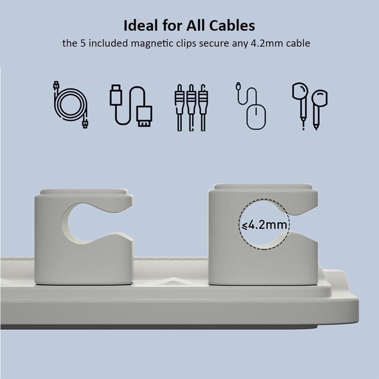 Alt view image 4 of 7 - Magnetic Cable Management, Cable Holder for Desktop Multipurpose Cord Keeper, 5 Clips(OD 3.0-4.2mm) for Lightning, USB-C, Micro Cable, Other Wires, Sticks to Wood, Marble, Metal, Glass (Gray)