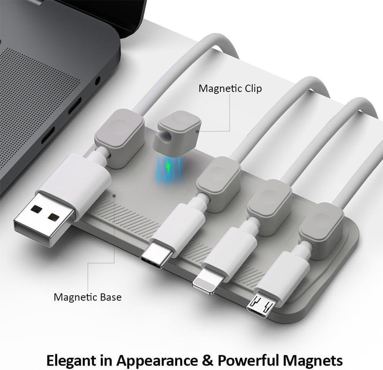 Alt view image 3 of 7 - Magnetic Cable Management, Cable Holder for Desktop Multipurpose Cord Keeper, 5 Clips(OD 3.0-4.2mm) for Lightning, USB-C, Micro Cable, Other Wires, Sticks to Wood, Marble, Metal, Glass (Gray)