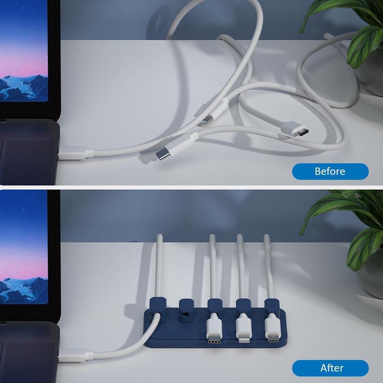 Alt view image 7 of 7 - Magnetic Cable Management, Cable Holder for Desktop Multipurpose Cord Keeper, 5 Clips(OD 3.0-4.2mm) for Lightning, USB-C, Micro Cable, Other Wires, Sticks to Wood, Marble, Metal, Glass (Gray)