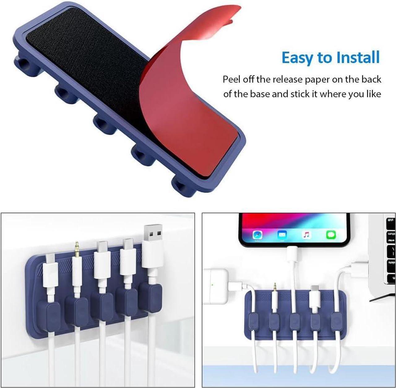 Alt view image 6 of 7 - Magnetic Cable Management, Cable Holder for Desktop Multipurpose Cord Keeper, 5 Clips(OD 3.0-4.2mm) for Lightning, USB-C, Micro Cable, Other Wires, Sticks to Wood, Marble, Metal, Glass (Gray)
