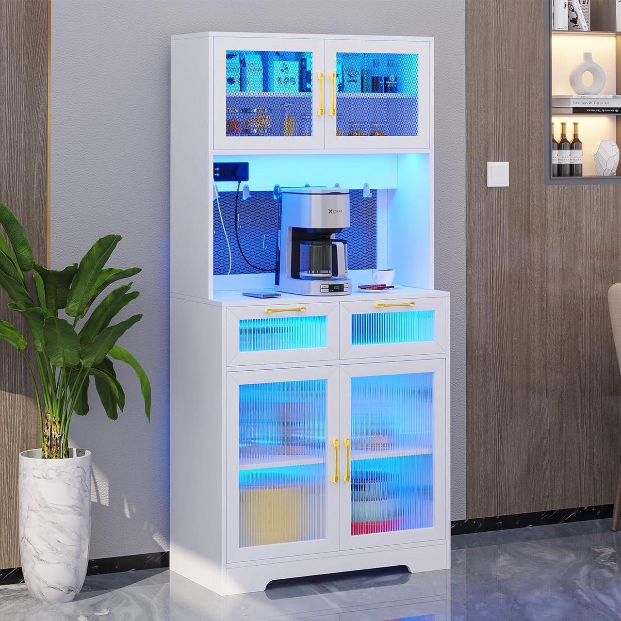 Main image of 67" Modern LED Sideboard Buffet Cabinet with Power Outlet, Kitchen Pantry Cabinet with Sensor Light & USB Ports,Buffet Cabinet with Storage, Coffee Bar Cabinet for Living,Dining Room White