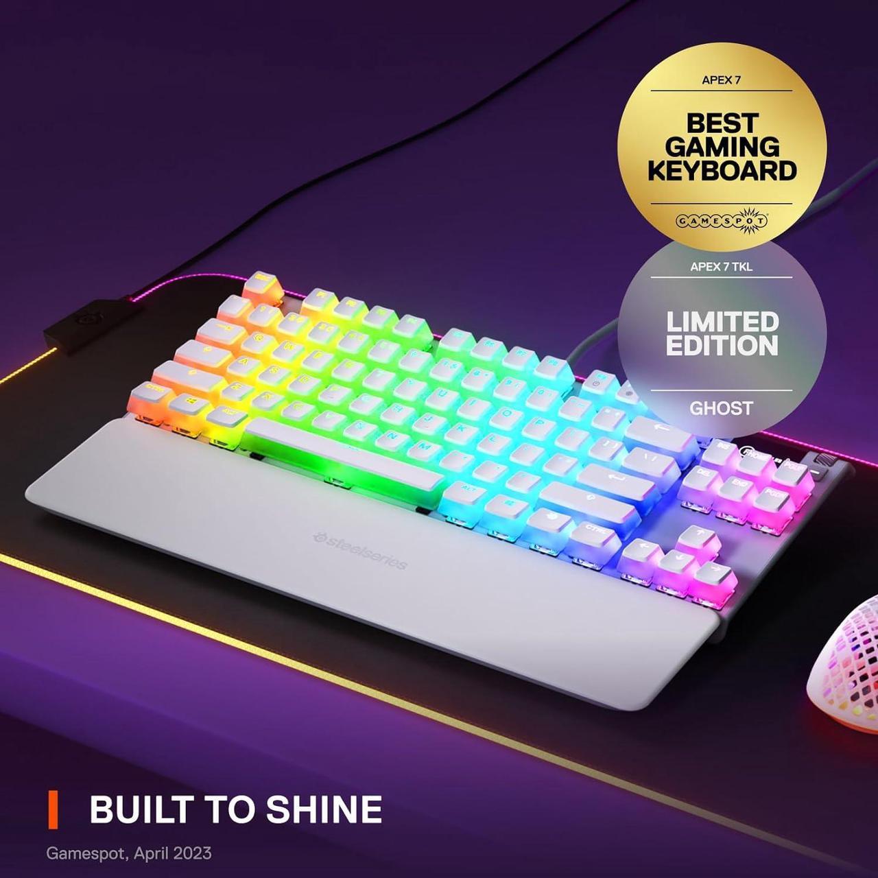 Alt view image 2 of 7 - SteelSeries Apex 7 TKL Compact Mechanical Gaming Keyboard  OLED Smart Display  USB Passthrough and Media Controls  Linear and Quiet  RGB Backlit (Red Switch) - Ghost