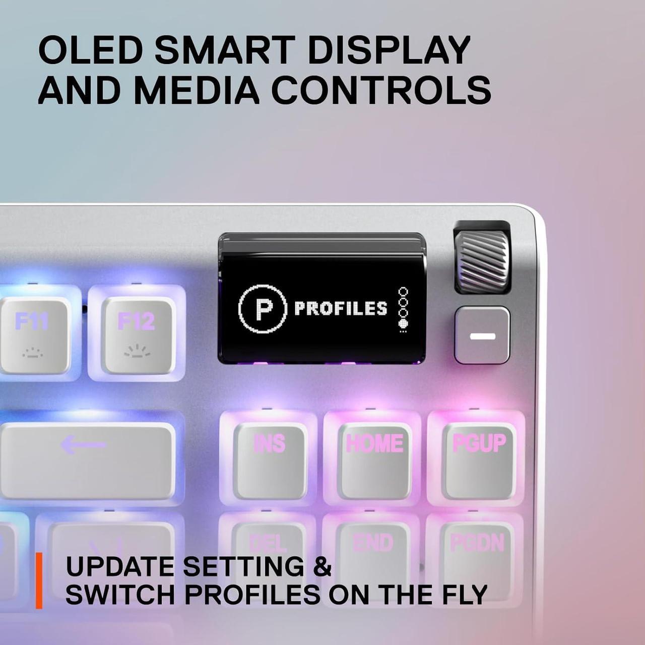 Alt view image 5 of 7 - SteelSeries Apex 7 TKL Compact Mechanical Gaming Keyboard  OLED Smart Display  USB Passthrough and Media Controls  Linear and Quiet  RGB Backlit (Red Switch) - Ghost