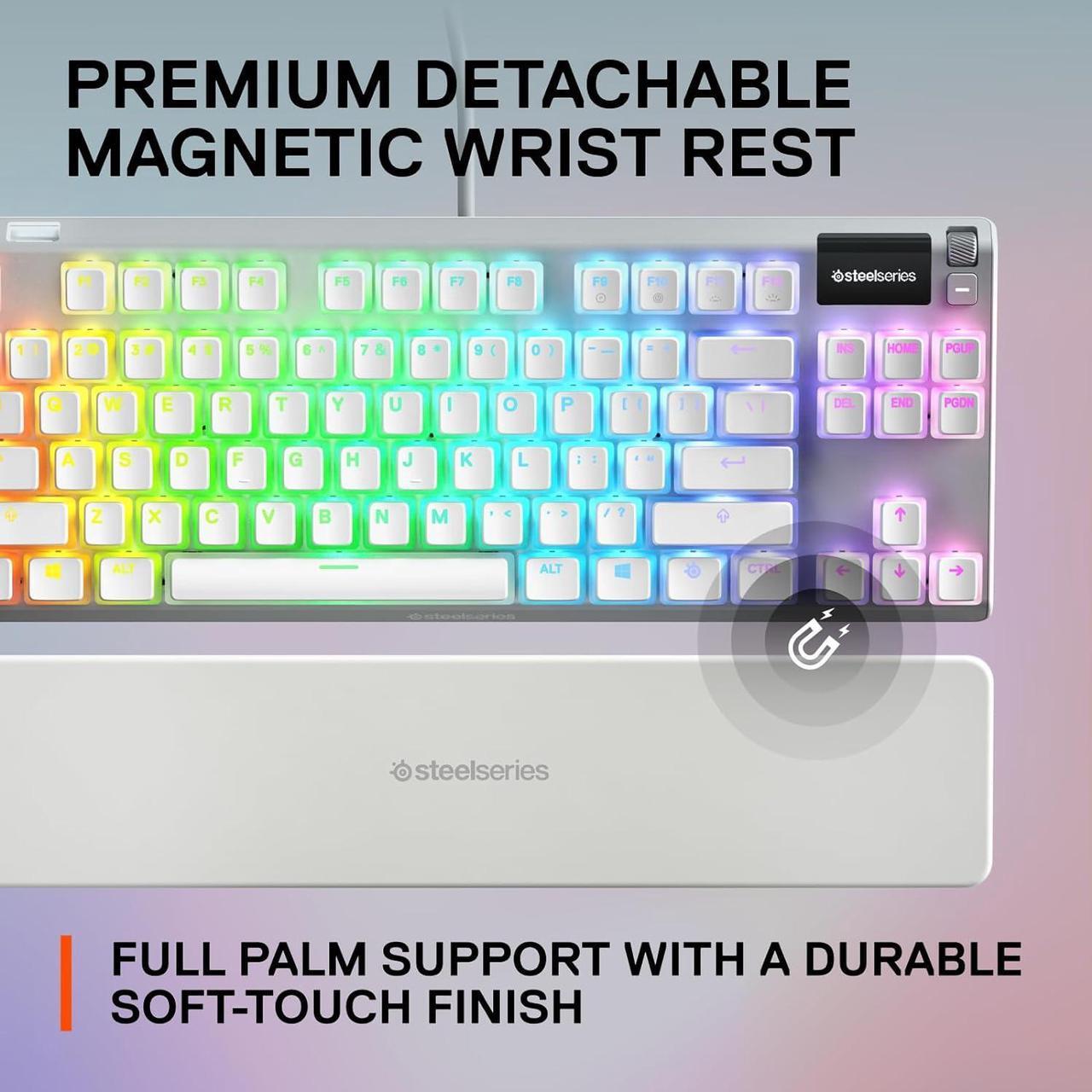 Alt view image 6 of 7 - SteelSeries Apex 7 TKL Compact Mechanical Gaming Keyboard  OLED Smart Display  USB Passthrough and Media Controls  Linear and Quiet  RGB Backlit (Red Switch) - Ghost