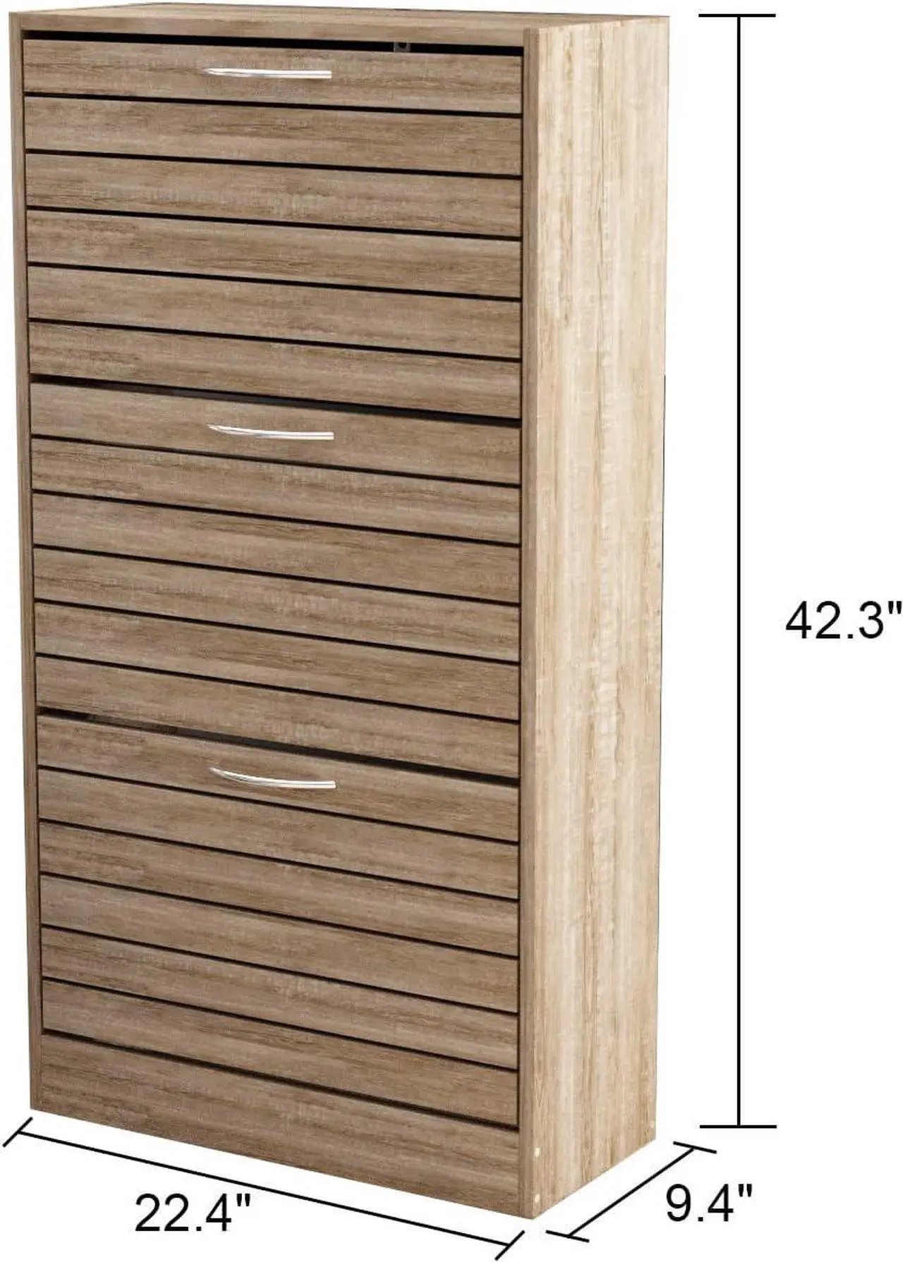 Alt view image 2 of 7 - 3-Drawer Shoe Storage Cabinet with Louver Doors, 3-Tier Wood Shoe Rack Storage Organizer for Entryway,  (22.4L x 9.4W x 42.3H)