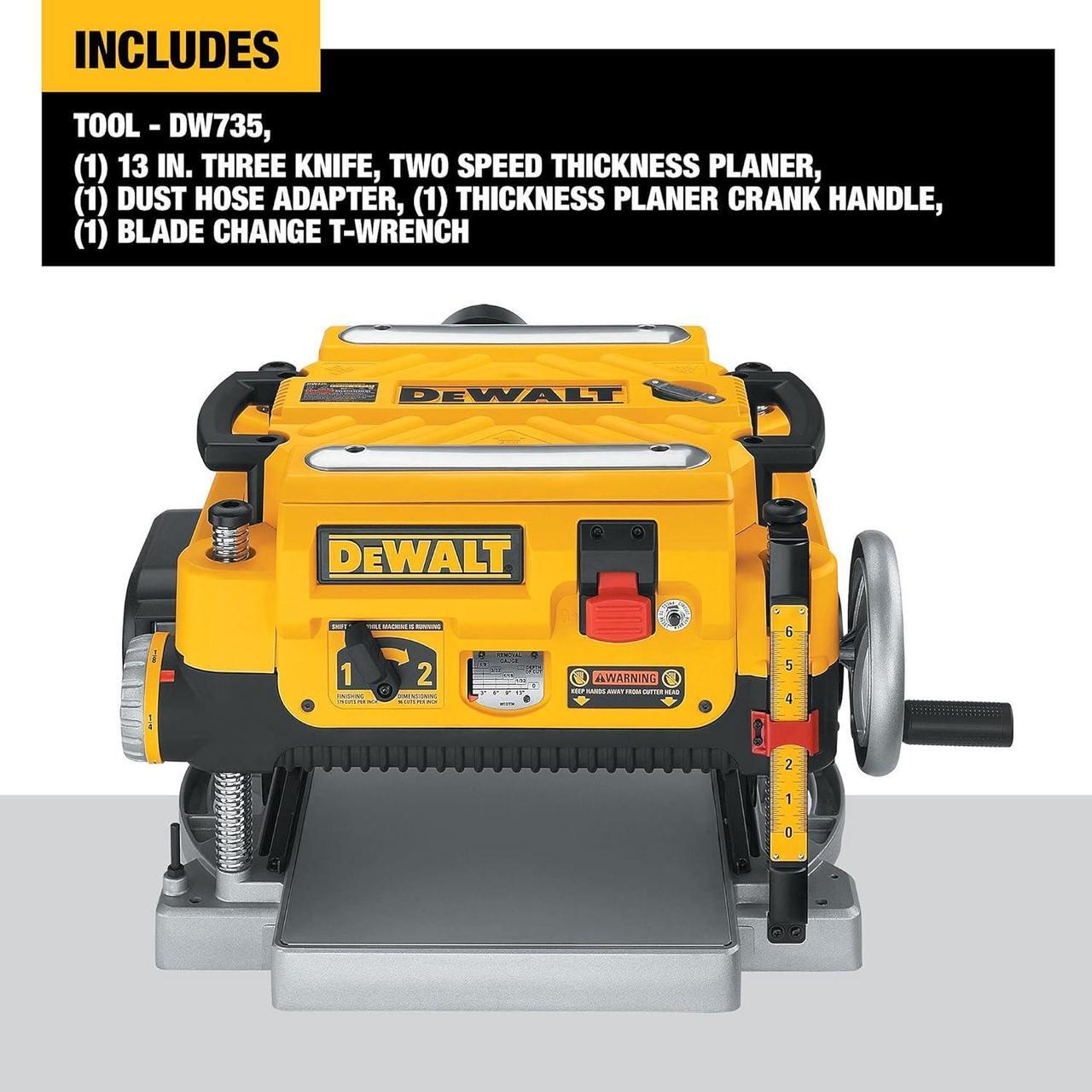 Alt view image 2 of 7 - DEWALT Thickness Planer, Two Speed, 13-inch, 15 Amp, 20,000 RPM Motor w/Feed Tables & Extra Blades