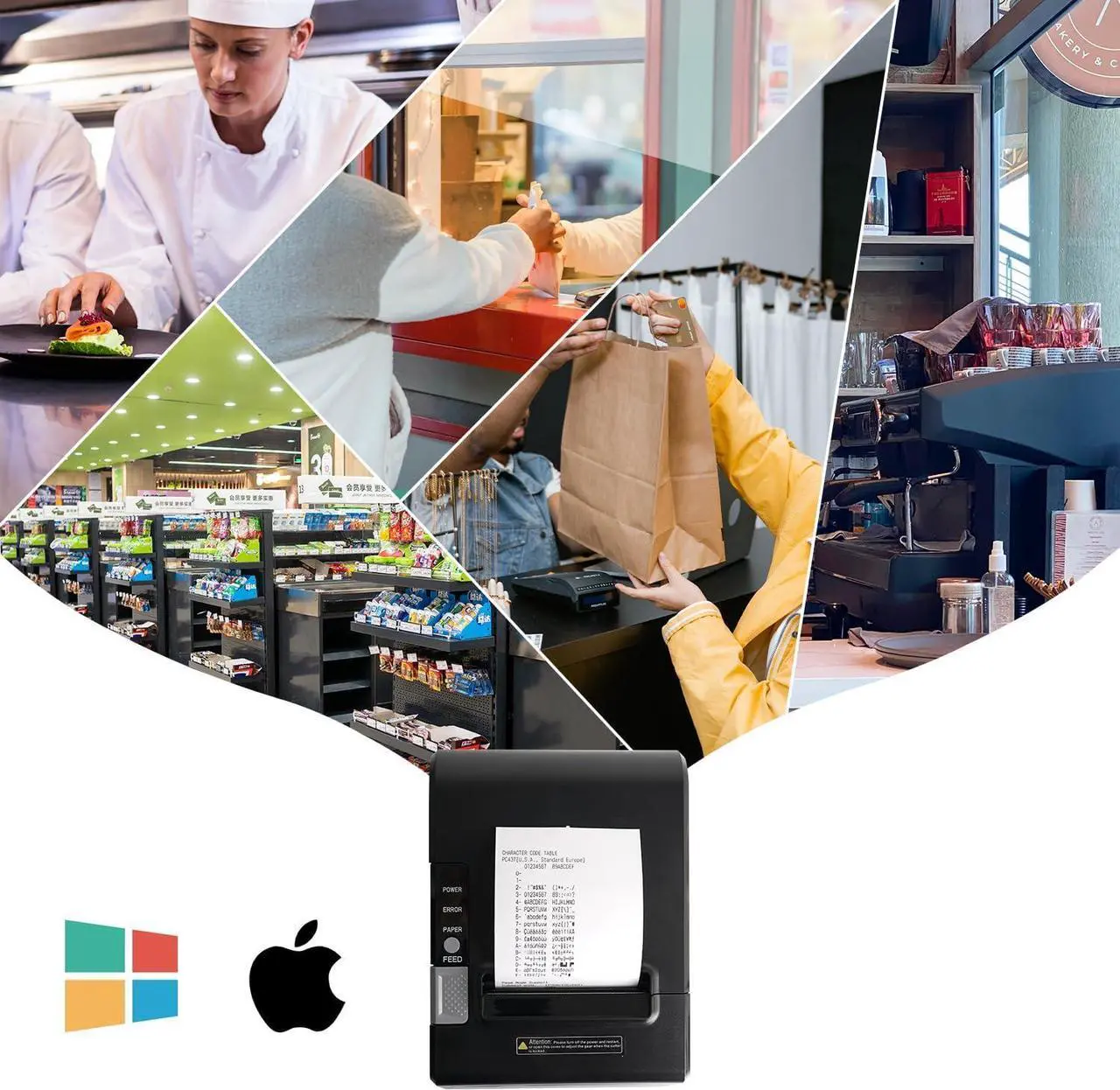 Alt view image 3 of 6 - Kitchen Restaurant POS Printer, 80mm Thermal Receipts Printer with Auto Cutter, USB Serial Ethernet for ESC/POS, Support Windows/Mac Cash Drawer, No Bluetooth, No Square