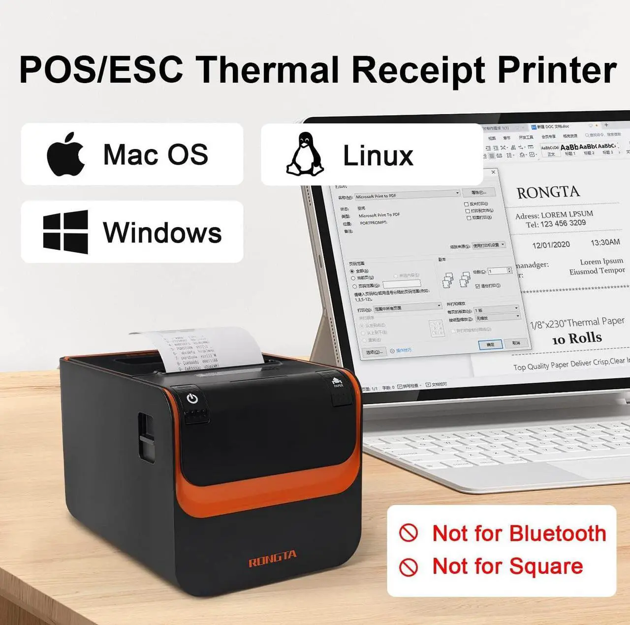 Alt view image 2 of 7 - POS Printer, 80mm Direct Thermal Receipt Printer with Auto Cutter, USB Serial Ethernet Interface, Support Windows/Mac/Linux Cash Drawer, Restaurant Kitchen Printer for ESC/POS
