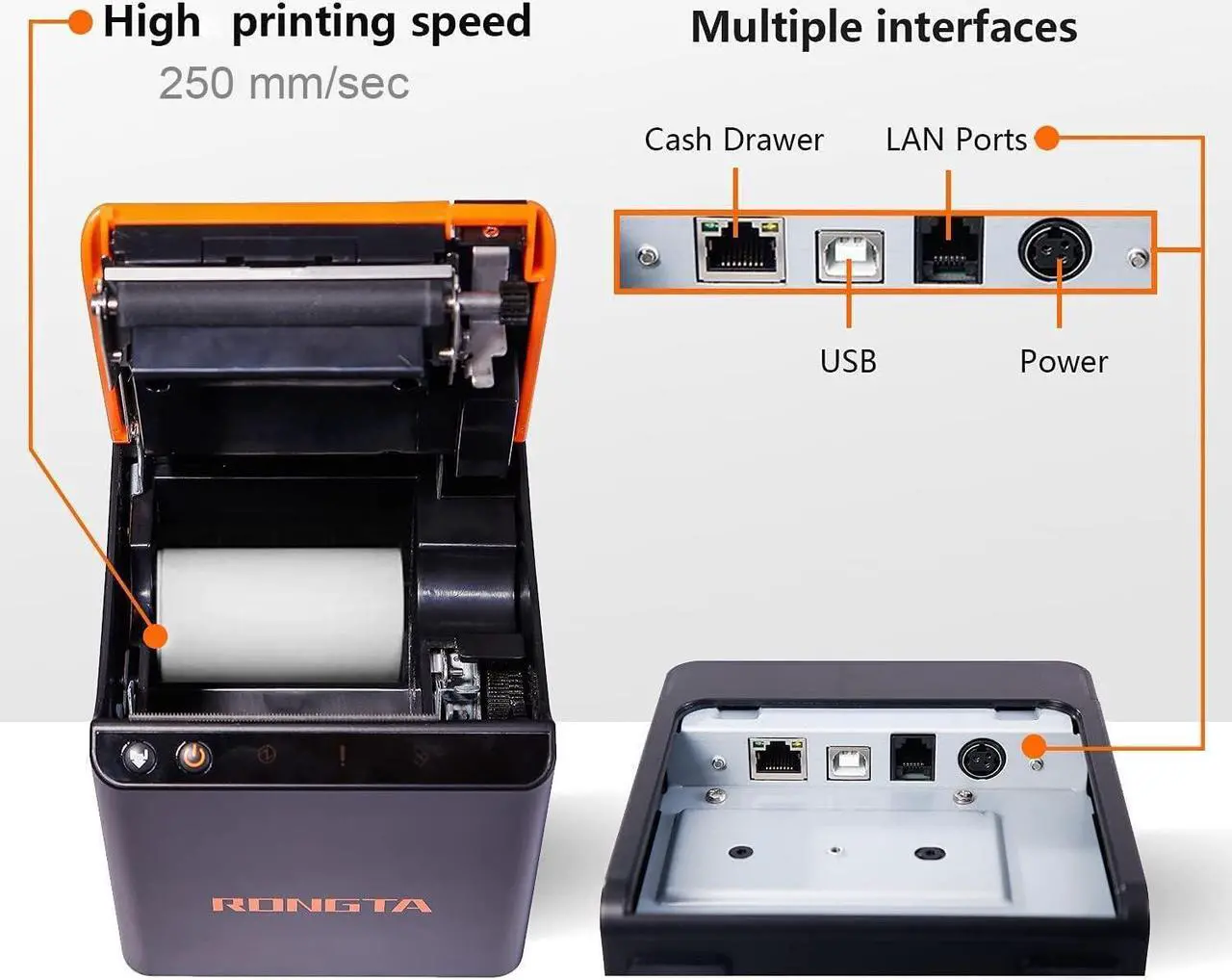Alt view image 5 of 5 - Pos Printer 80mm, Thermal Receipt Printer, Kitchen Printer with Auto Cutter ESC/POS Command,Cash Register Printer Support Windows/Mac/Linux (USB+Ethernet)