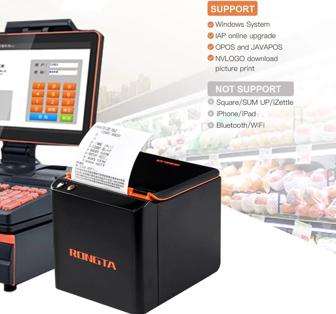 Alt view image 2 of 5 - Pos Printer 80mm, Thermal Receipt Printer, Kitchen Printer with Auto Cutter ESC/POS Command,Cash Register Printer Support Windows/Mac/Linux (USB+Ethernet)