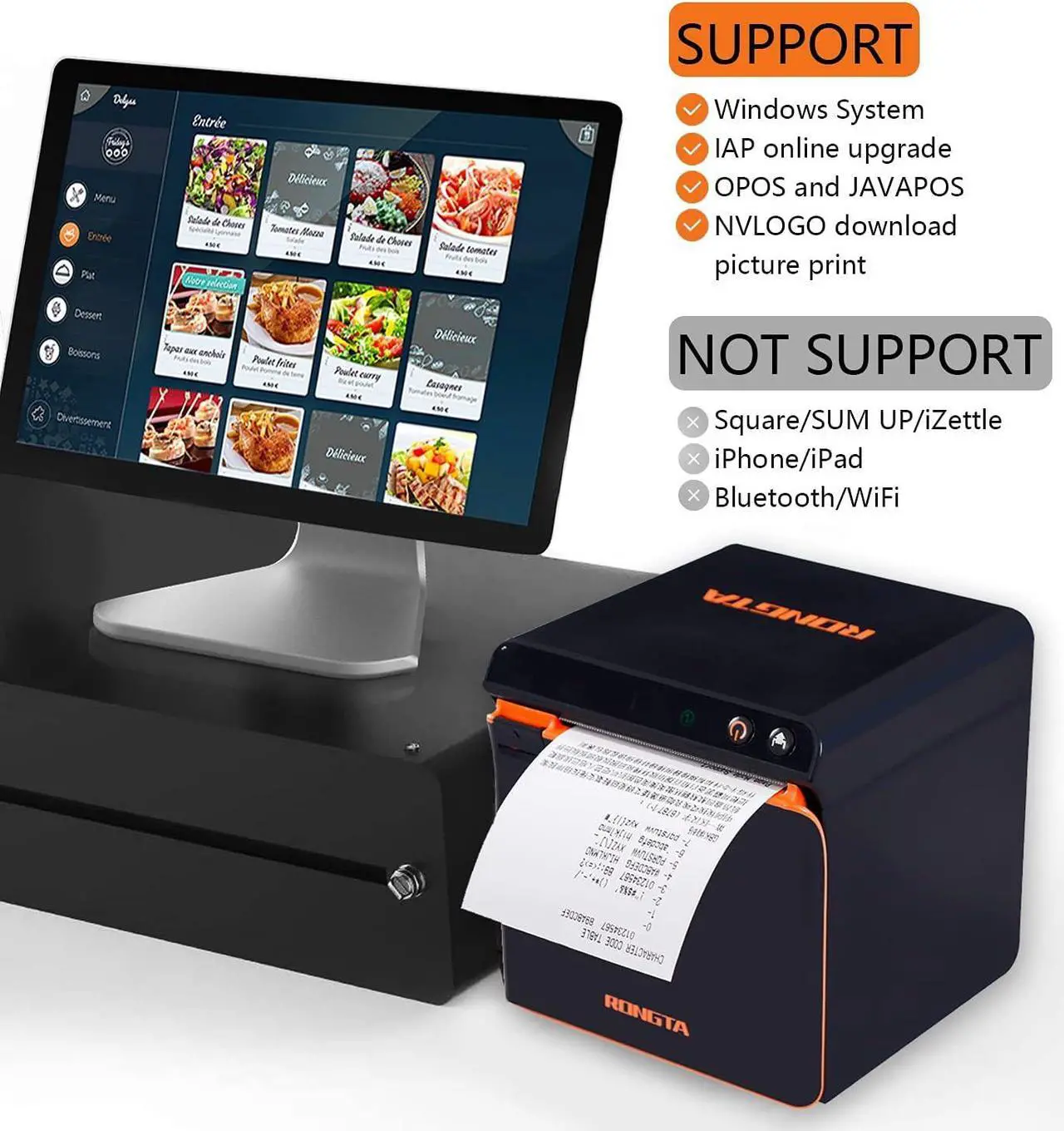 Alt view image 4 of 5 - Pos Printer 80mm, Thermal Receipt Printer, Kitchen Printer with Auto Cutter ESC/POS Command,Cash Register Printer Support Windows/Mac/Linux (USB+Ethernet)