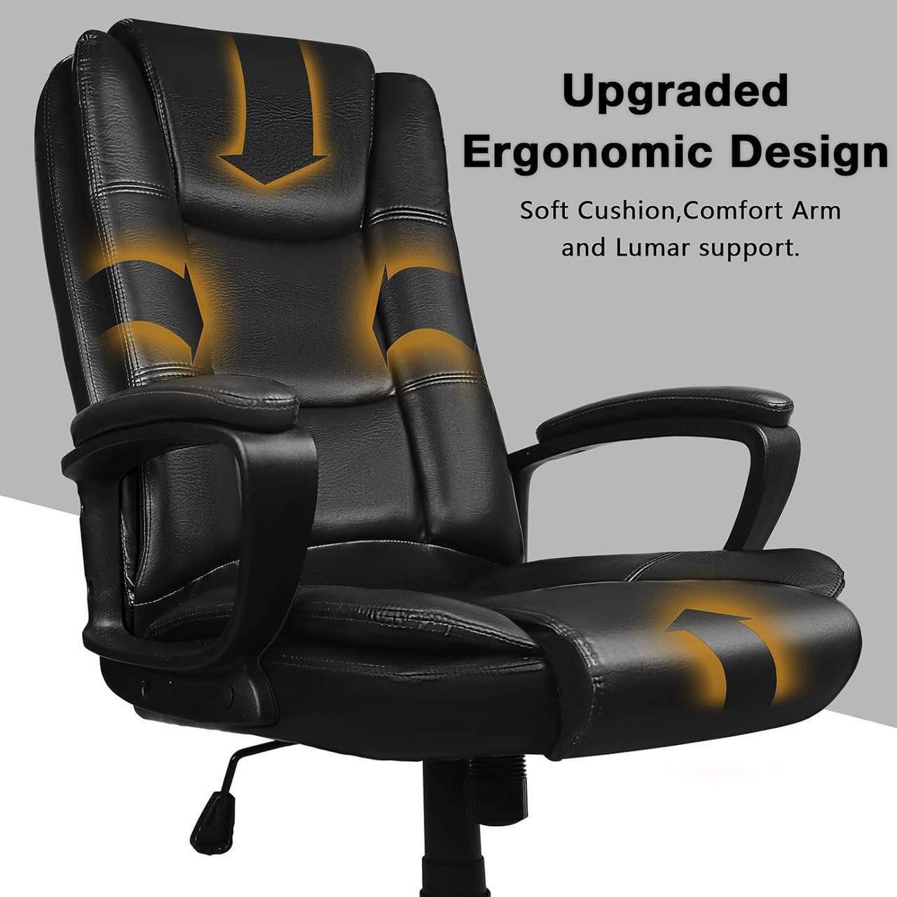 Alt view image 4 of 7 - Office Chair Computer Desk Chair Gaming - Ergonomic High Back Cushion Lumbar Support with Wheels Comfortable Black Leather Racing Seat Adjustable Swivel Rolling Home Executive (Black)