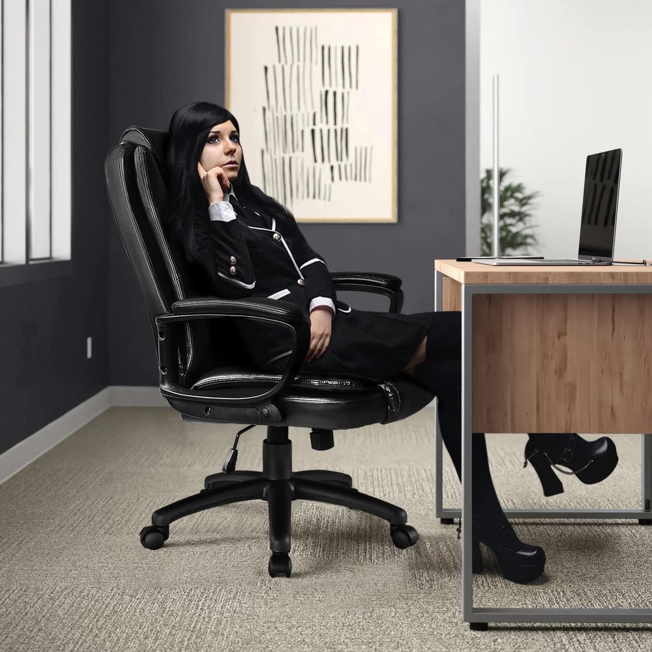 Alt view image 2 of 7 - Office Chair Computer Desk Chair Gaming - Ergonomic High Back Cushion Lumbar Support with Wheels Comfortable Black Leather Racing Seat Adjustable Swivel Rolling Home Executive (Black)