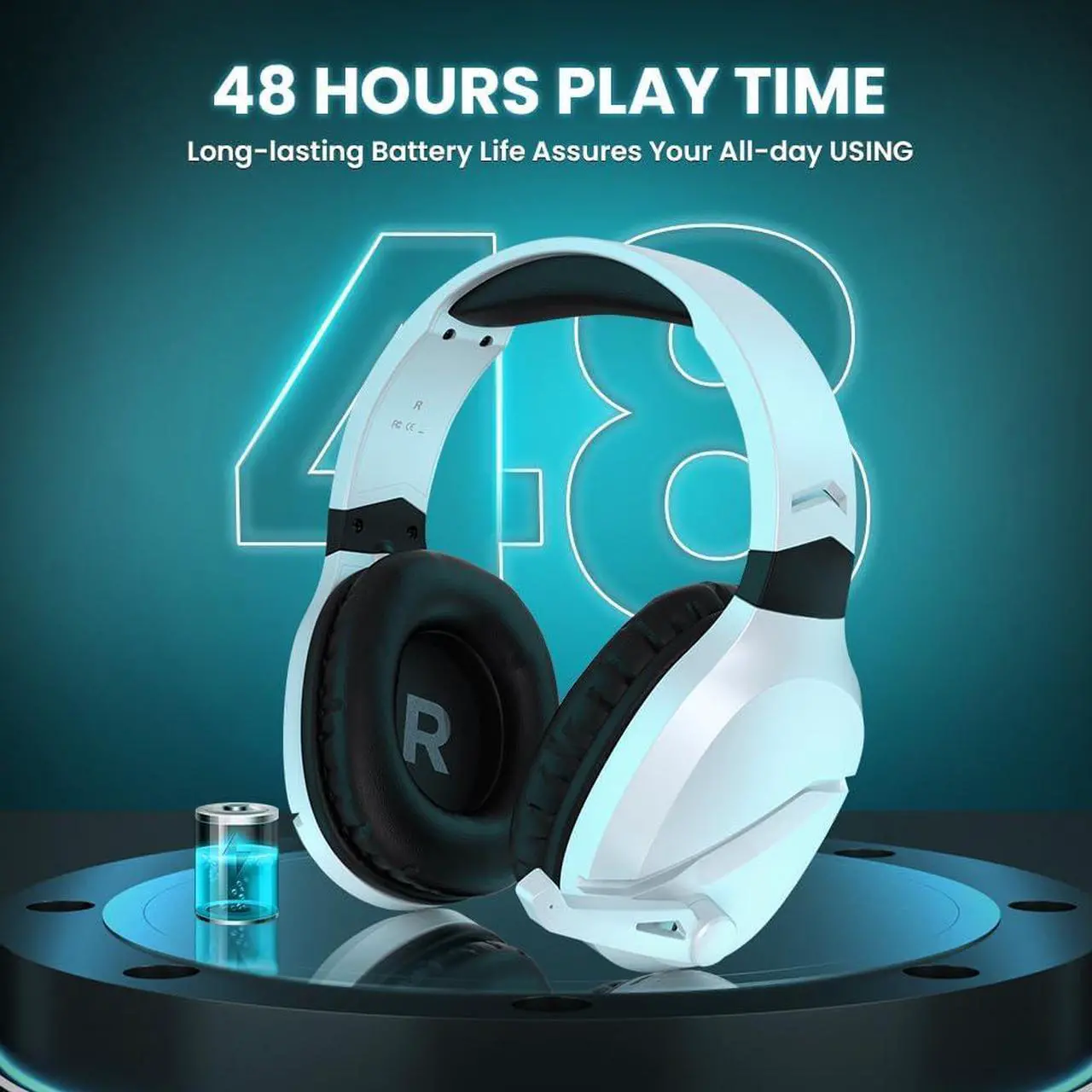 Alt view image 5 of 7 - Wireless Gaming Headset with Noise Canceling Microphone for PS5, PC, PS4, 2.4G/Bluetooth Gaming Headphones with USB and Type-c Connector, 3.5mm Wired for Controller - White