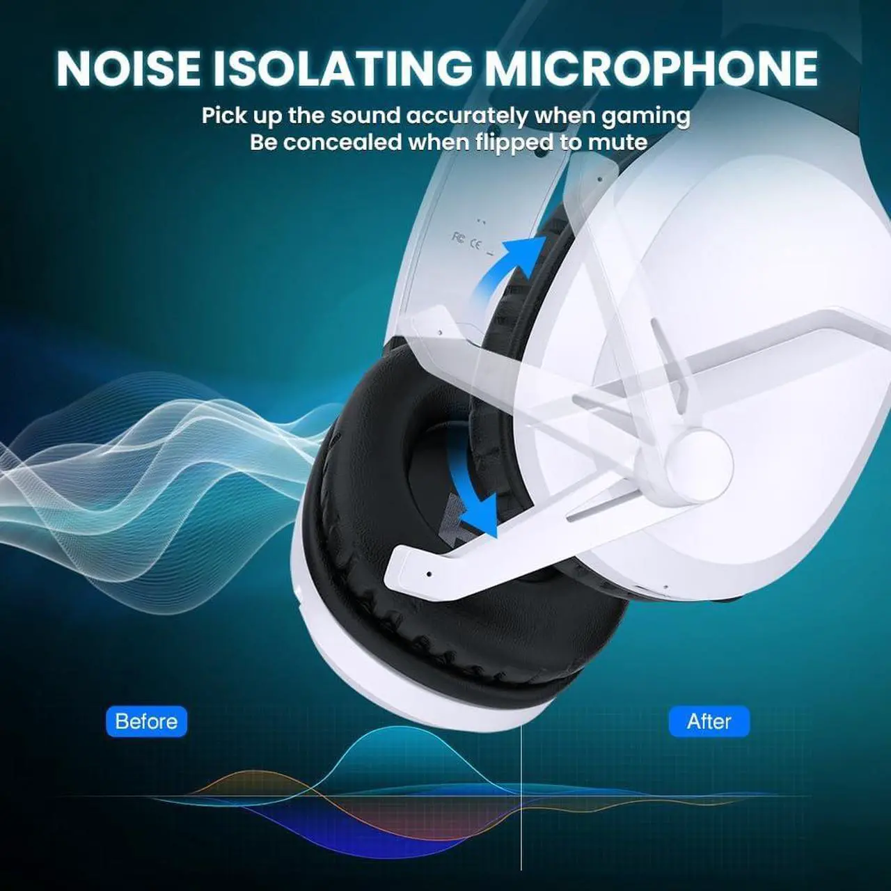 Alt view image 7 of 7 - Wireless Gaming Headset with Noise Canceling Microphone for PS5, PC, PS4, 2.4G/Bluetooth Gaming Headphones with USB and Type-c Connector, 3.5mm Wired for Controller - White
