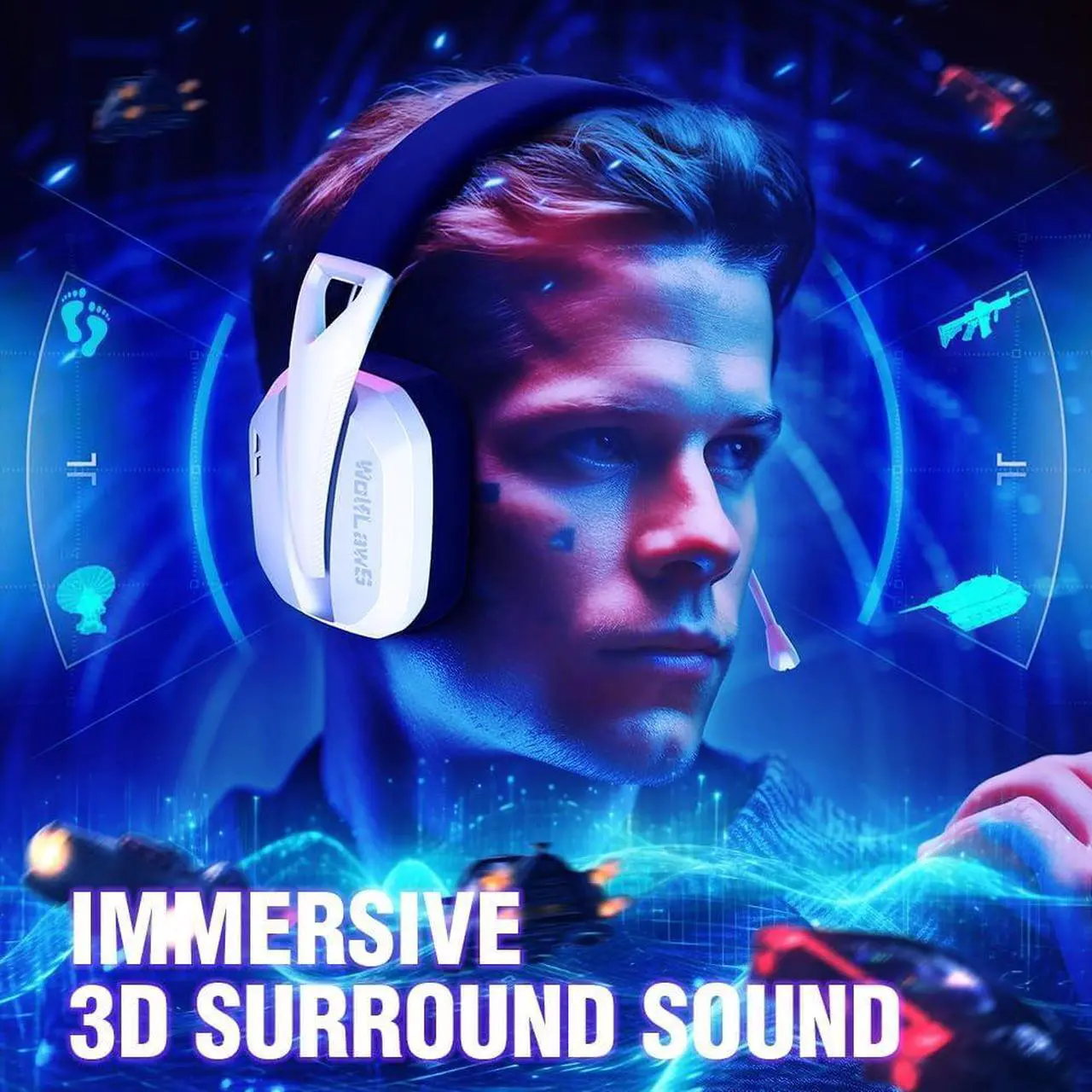 Alt view image 5 of 7 - Wireless Gaming Headset for PS5, PS4, PC, Mac, Switch, Bluetooth Over-Ear Headphones with Detachable and Built-in Mics, Low Latency, Lightweight, Noise Isolation, 48H Battery