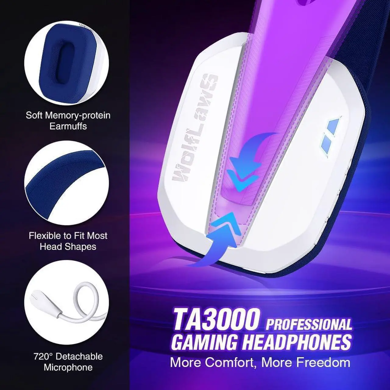 Alt view image 7 of 7 - Wireless Gaming Headset for PS5, PS4, PC, Mac, Switch, Bluetooth Over-Ear Headphones with Detachable and Built-in Mics, Low Latency, Lightweight, Noise Isolation, 48H Battery