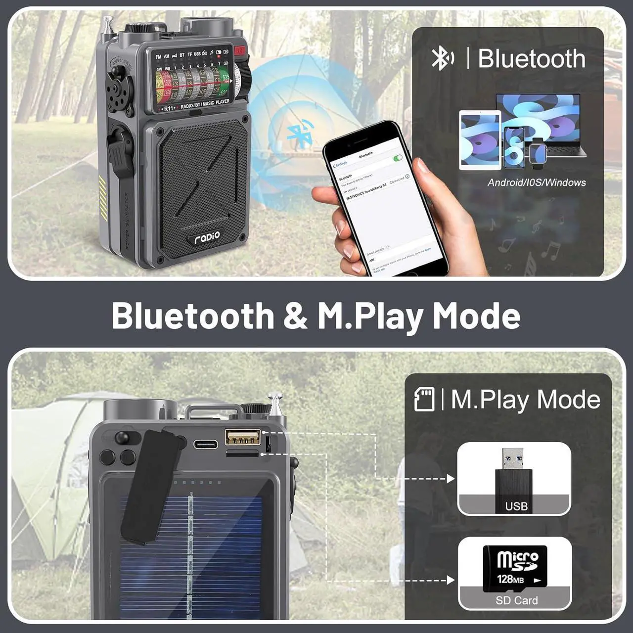 Alt view image 6 of 7 - Shortwave Radio with 4000mAh Rechargeable Battery, AM/FM/WB/SW Shortwave Radio with Bluetooth Speaker, Flashlight, Sleep Timer, SOS Alarm, and White Noise, Suitable for Camping, Emergency